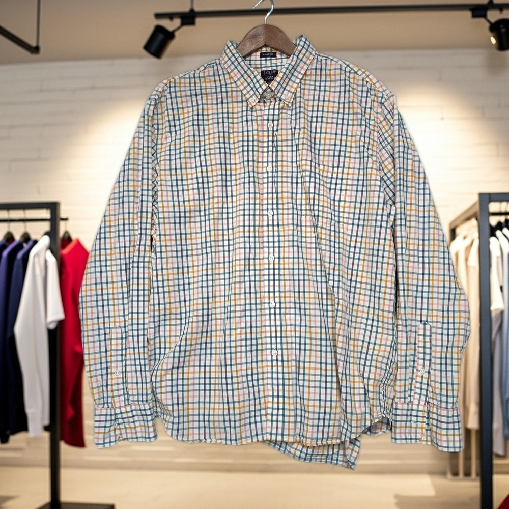 J.Crew Flex Washed Classic Plaid Shirt Mens XXL Multi Color BW409 Long Sleeve